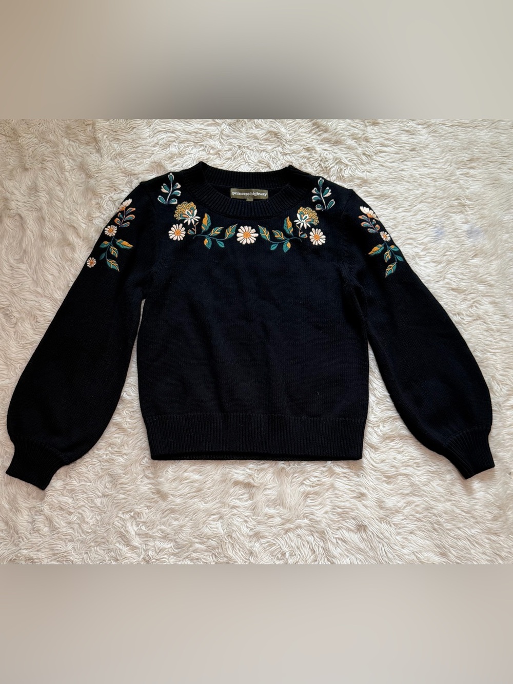 Princess Highway Black Floral Embroidered Knit Sweater Women’s AU 10 / US 6